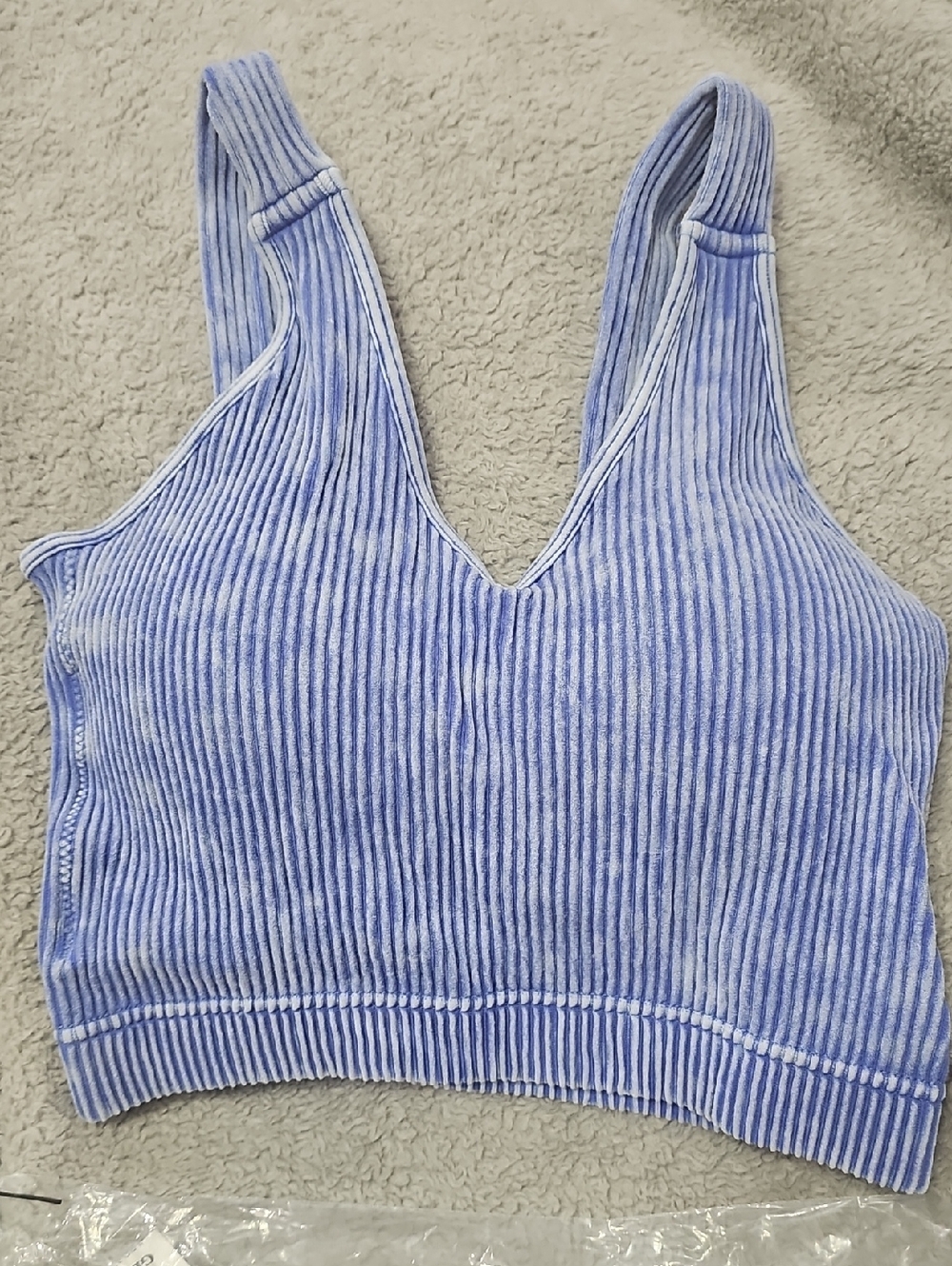 NWT ZENANA Ribbed V-Neck Cropped Brami in Light Blue